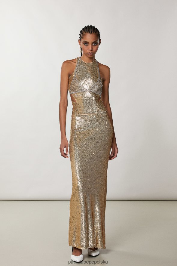 strój Patrizia Pepe matowe i błyszczące złoto kobiety długa cekinowa spódnica 866488365