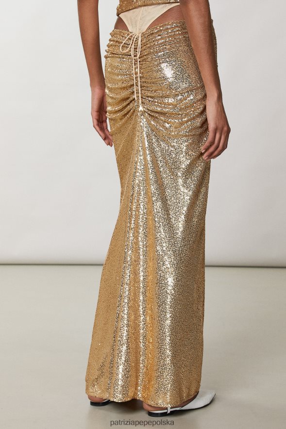 strój Patrizia Pepe matowe i błyszczące złoto kobiety długa cekinowa spódnica 866488365