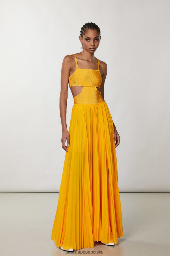 strój Patrizia Pepe soczysta pomarańcza kobiety długa plisowana spódnica 866488317
