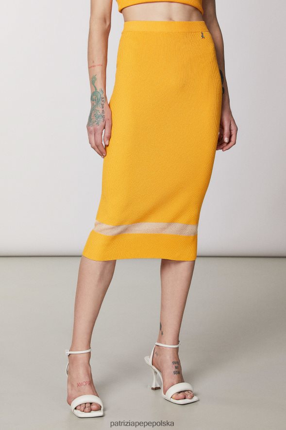 strój Patrizia Pepe soczysta pomarańcza kobiety spódnica z przezroczystymi detalami 866488400