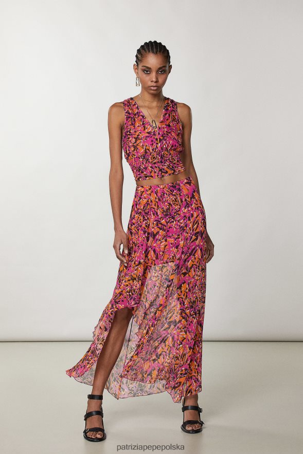 strój Patrizia Pepe streszczenie soczysta pomarańcza kobiety asymetryczna spódnica z nadrukiem 866488601