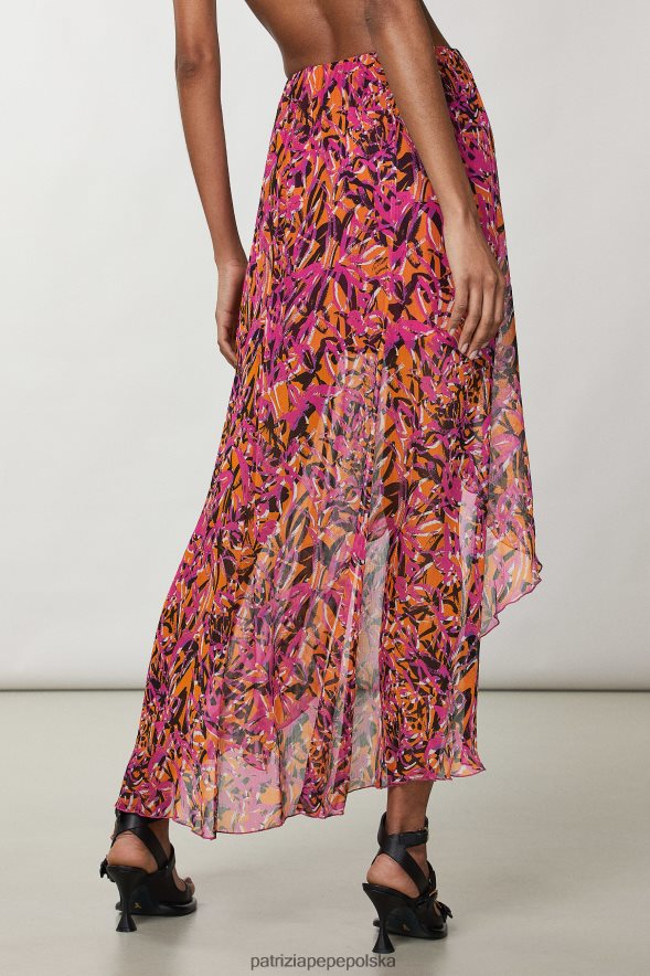 strój Patrizia Pepe streszczenie soczysta pomarańcza kobiety asymetryczna spódnica z nadrukiem 866488601