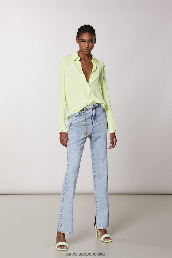 strój Patrizia Pepe jasny vintage indygo kobiety Jeansy z wysokim stanem i rozcięciami 866488419