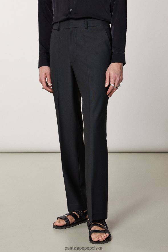 strój Patrizia Pepe Nero Vinile mężczyźni proste, fajne wełniane spodnie 8664881036