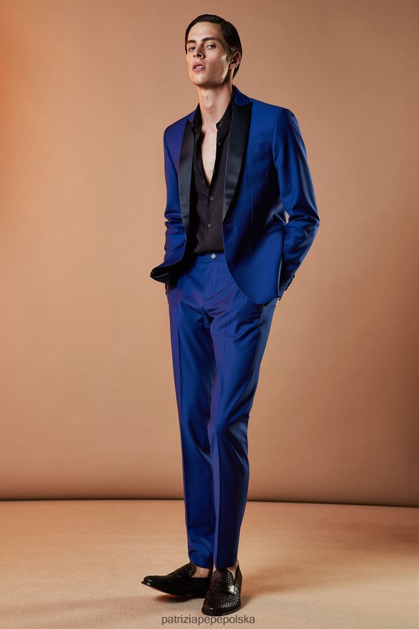 strój Patrizia Pepe błękit dzwonów mężczyźni fajne, wełniane spodnie o dopasowanym kroju 8664881020