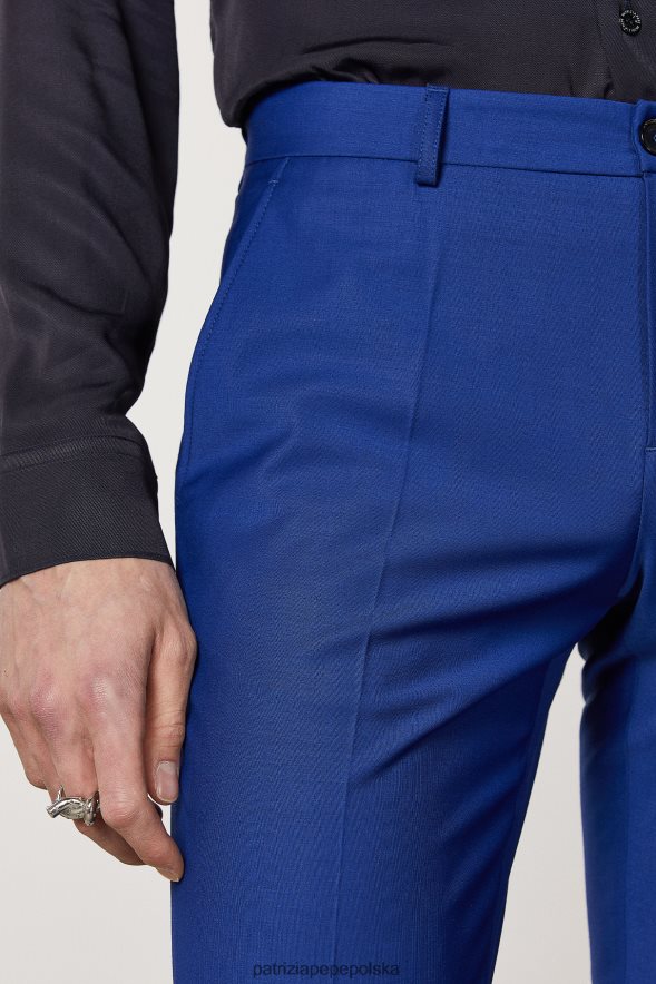strój Patrizia Pepe błękit dzwonów mężczyźni fajne, wełniane spodnie o dopasowanym kroju 8664881020