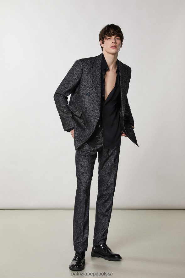 strój Patrizia Pepe czarno-czarny lureks mężczyźni klasyczne spodnie slim fit 8664881039