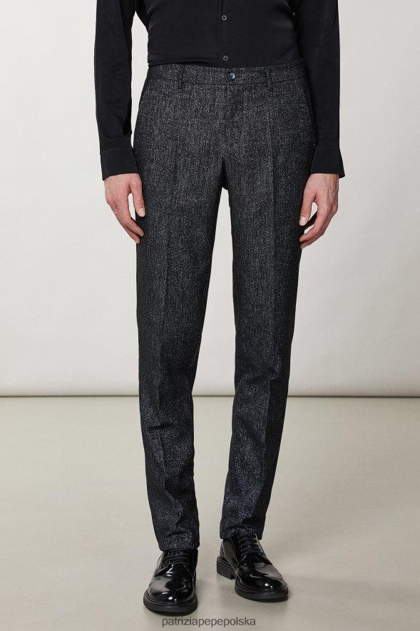 strój Patrizia Pepe czarno-czarny lureks mężczyźni klasyczne spodnie slim fit 8664881039