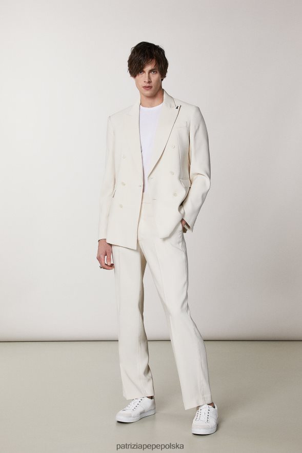 strój Patrizia Pepe maślana biel mężczyźni proste spodnie z diagonalu 8664881017