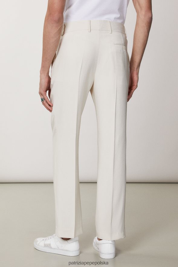 strój Patrizia Pepe maślana biel mężczyźni proste spodnie z diagonalu 8664881017