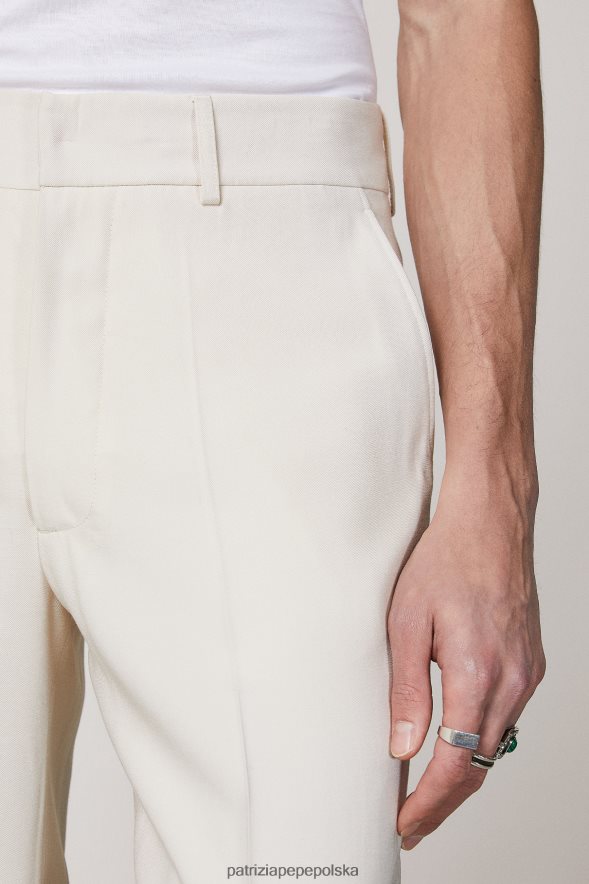 strój Patrizia Pepe maślana biel mężczyźni proste spodnie z diagonalu 8664881017