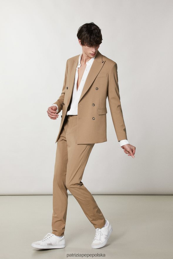strój Patrizia Pepe nowy brązowy cukier mężczyźni wąskie płócienne spodnie 8664881047