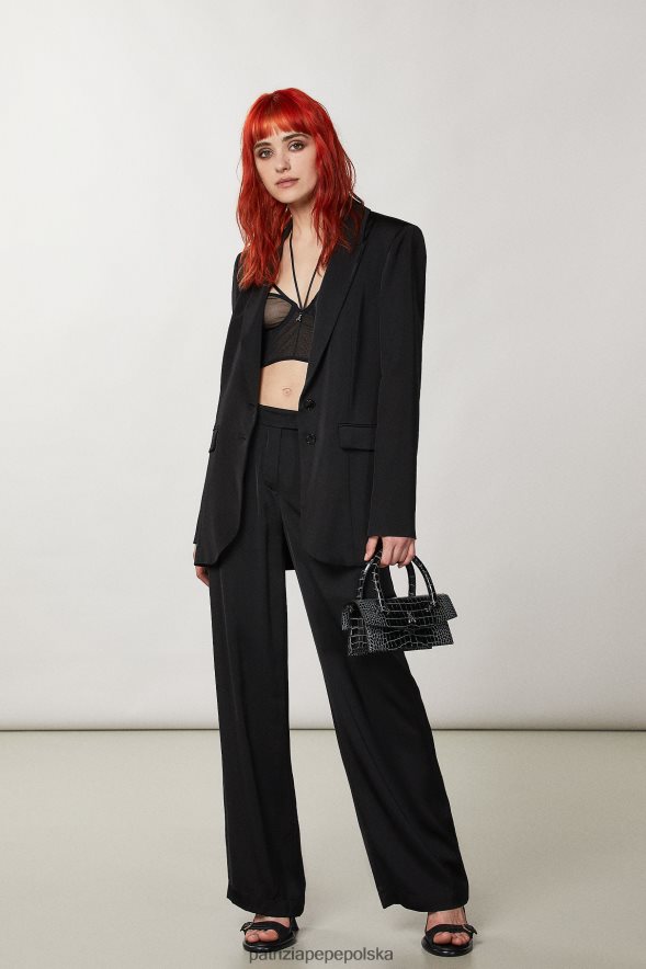 strój Patrizia Pepe Nero kobiety satynowe spodnie palazzo 866488290