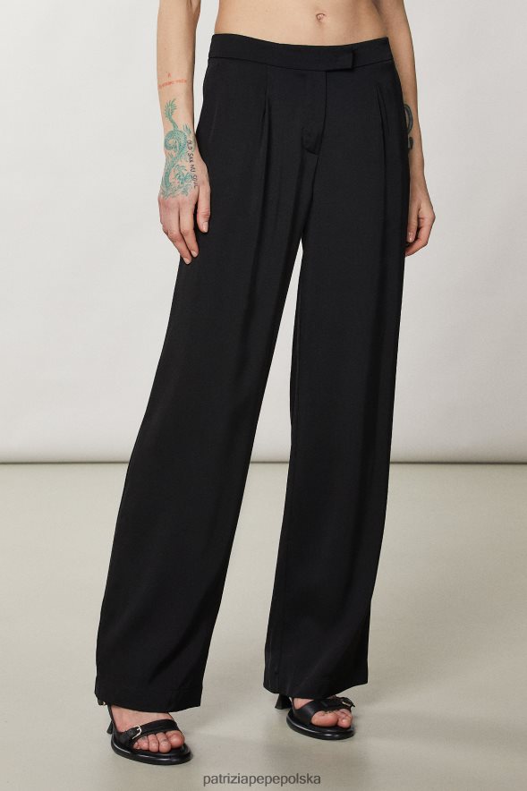 strój Patrizia Pepe Nero kobiety satynowe spodnie palazzo 866488290