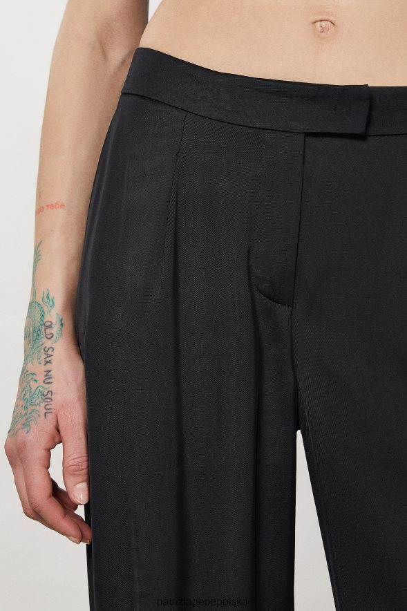 strój Patrizia Pepe Nero kobiety satynowe spodnie palazzo 866488290