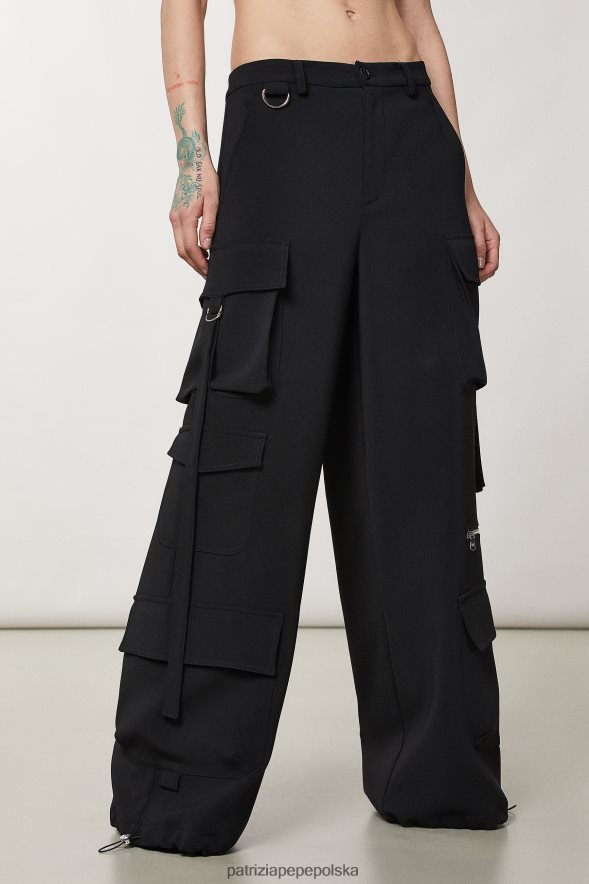 strój Patrizia Pepe Nero kobiety spodnie cargo z krepy 86648821