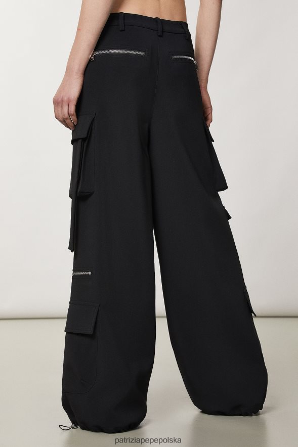 strój Patrizia Pepe Nero kobiety spodnie cargo z krepy 86648821