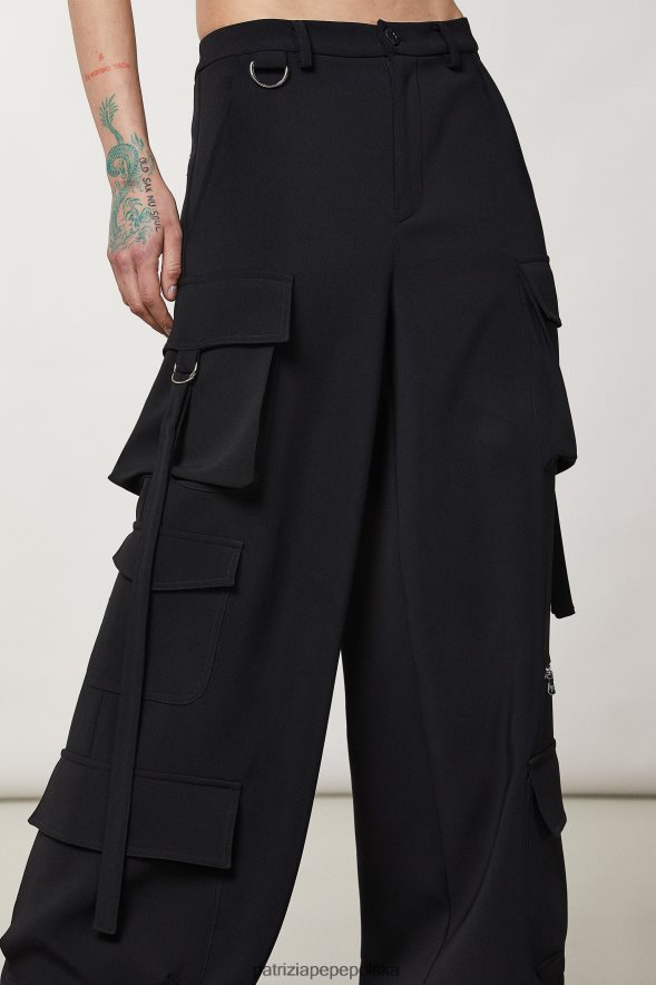 strój Patrizia Pepe Nero kobiety spodnie cargo z krepy 86648821