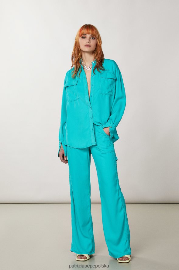 strój Patrizia Pepe wodno-zielona kobiety długie spodnie z tencelu 866488603