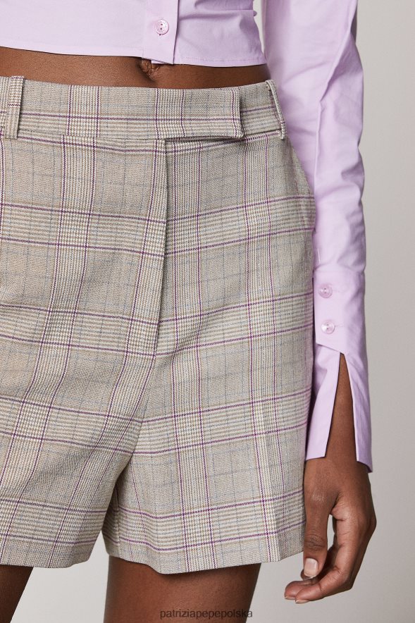 strój Patrizia Pepe wiosenna beżowa krata kobiety szorty z mieszanki wiskozy 866488476