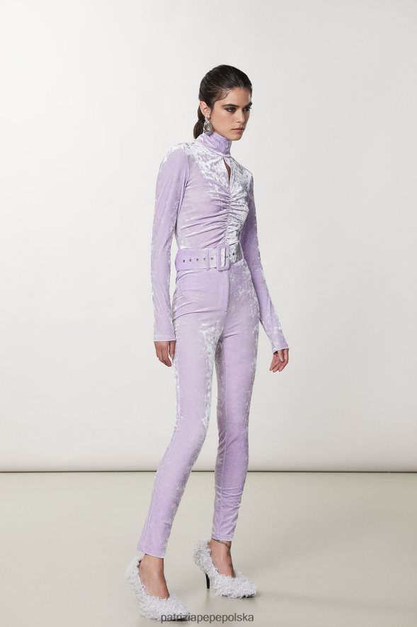 strój Patrizia Pepe mistyczny liliowy kobiety niezbędne bawełniane spodnie z paskiem 866488646