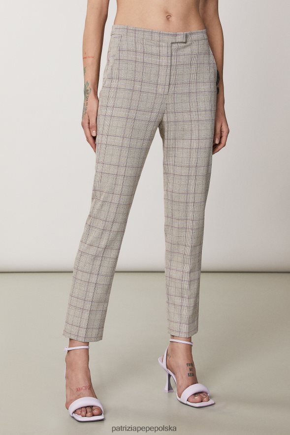strój Patrizia Pepe wiosenna beżowa krata kobiety spodnie ze średnim stanem 866488491