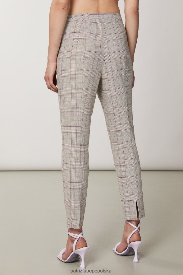 strój Patrizia Pepe wiosenna beżowa krata kobiety spodnie ze średnim stanem 866488491