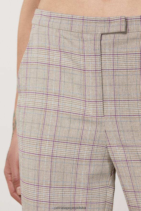 strój Patrizia Pepe wiosenna beżowa krata kobiety spodnie ze średnim stanem 866488491