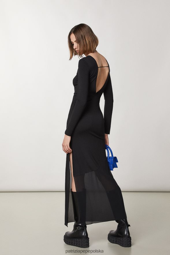 strój Patrizia Pepe Nero kobiety długa sukienka z jerseyu 866488157