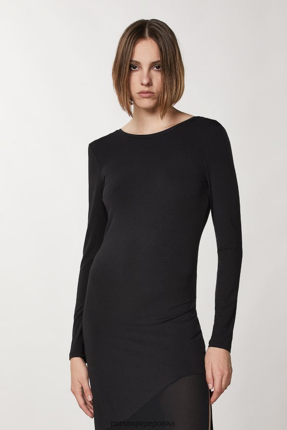 strój Patrizia Pepe Nero kobiety długa sukienka z jerseyu 866488157