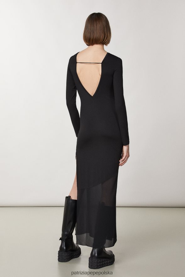 strój Patrizia Pepe Nero kobiety długa sukienka z jerseyu 866488157