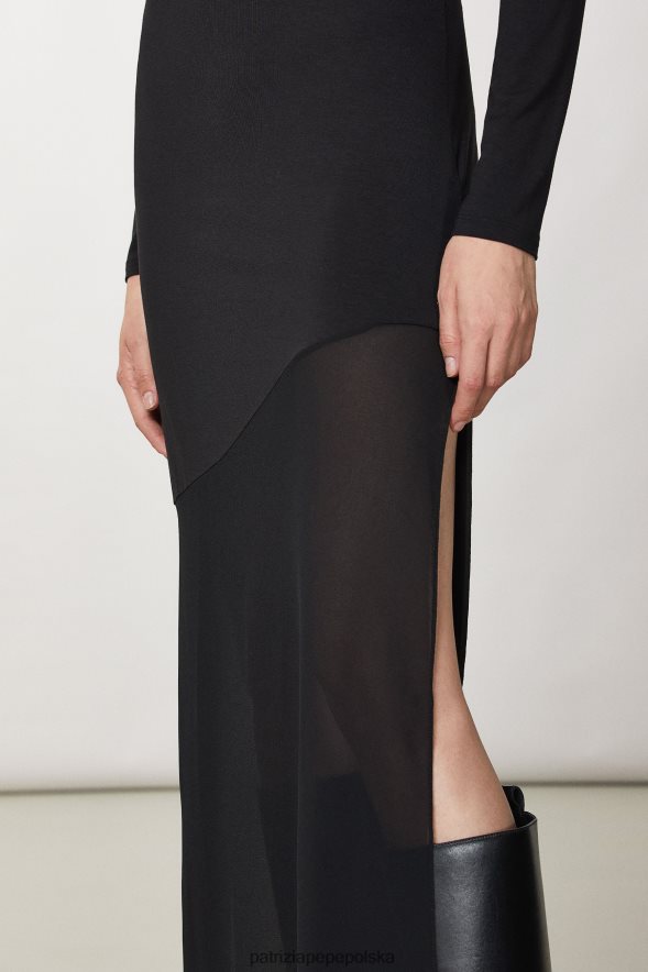 strój Patrizia Pepe Nero kobiety długa sukienka z jerseyu 866488157