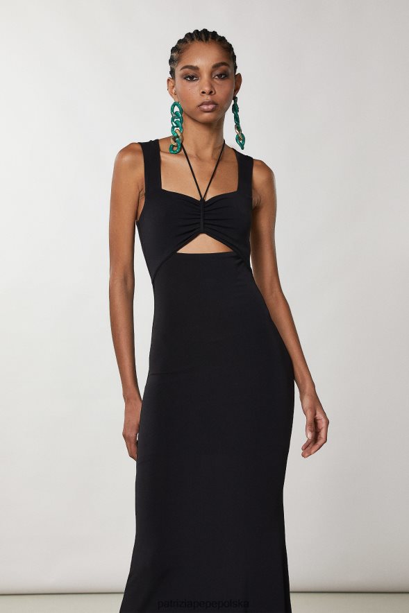 strój Patrizia Pepe Nero kobiety długa sukienka z wycięciem 866488291