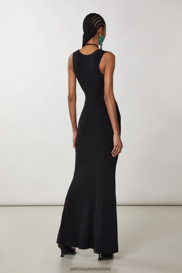 strój Patrizia Pepe Nero kobiety długa sukienka z wycięciem 866488291