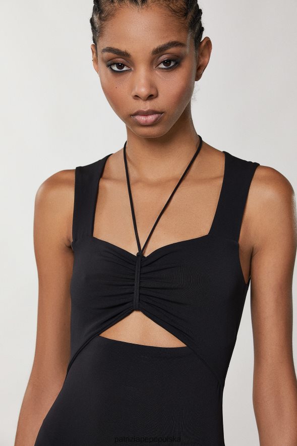 strój Patrizia Pepe Nero kobiety długa sukienka z wycięciem 866488291