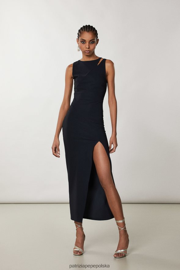 strój Patrizia Pepe Nero kobiety elegancka długa sukienka bez rękawów 866488674