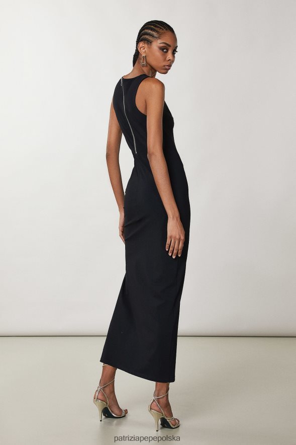strój Patrizia Pepe Nero kobiety elegancka długa sukienka bez rękawów 866488674