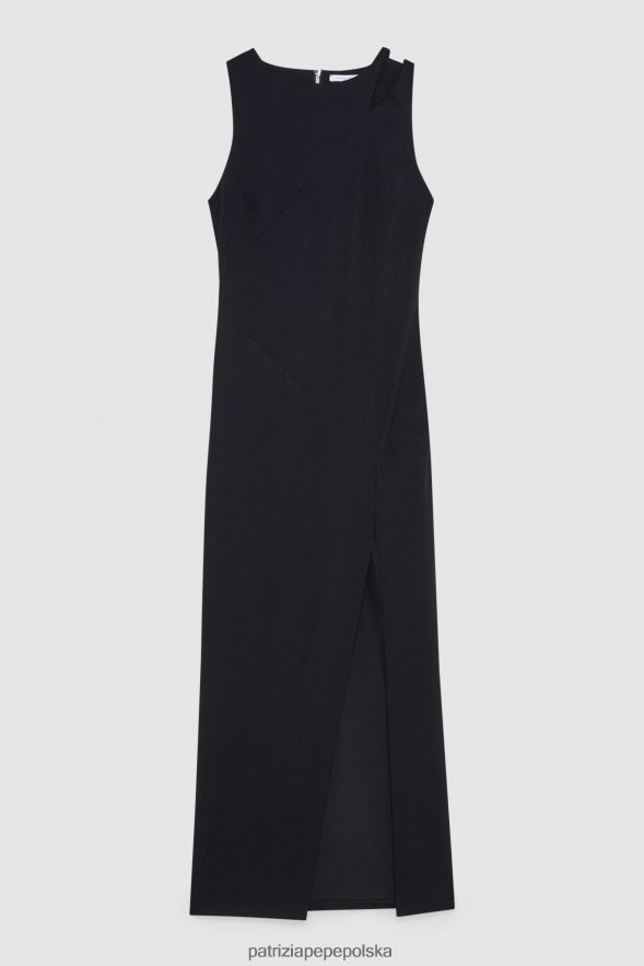 strój Patrizia Pepe Nero kobiety elegancka długa sukienka bez rękawów 866488674
