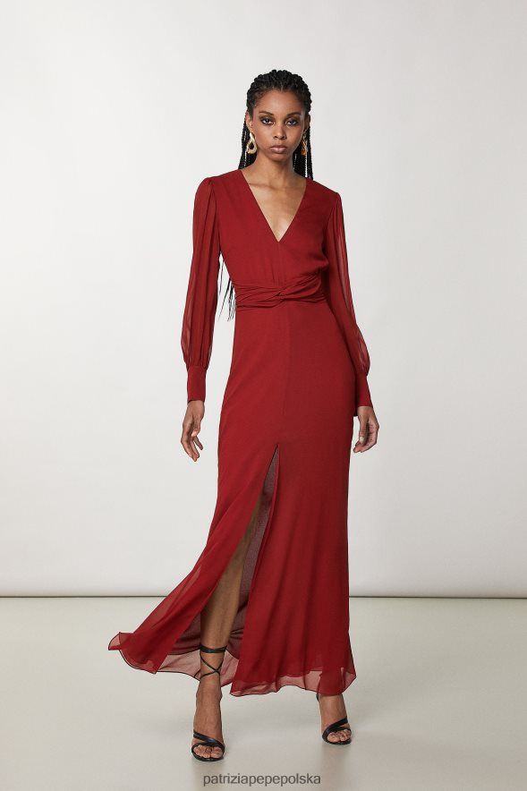 strój Patrizia Pepe marsjańska czerwień kobiety długa szyfonowa sukienka 86648880