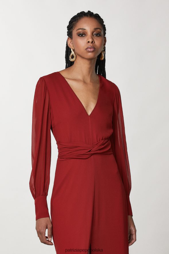 strój Patrizia Pepe marsjańska czerwień kobiety długa szyfonowa sukienka 86648880