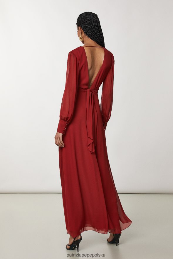 strój Patrizia Pepe marsjańska czerwień kobiety długa szyfonowa sukienka 86648880