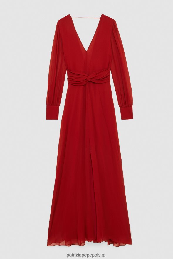 strój Patrizia Pepe marsjańska czerwień kobiety długa szyfonowa sukienka 86648880