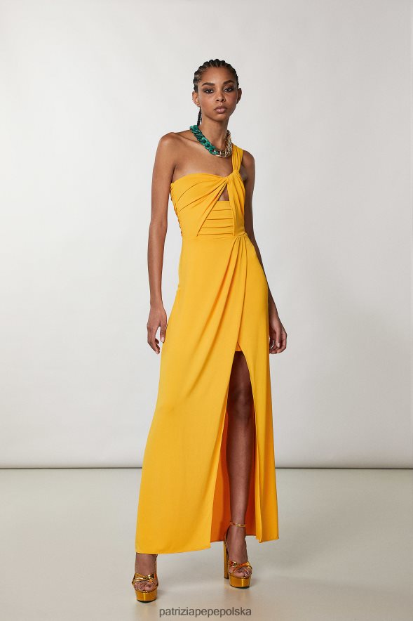strój Patrizia Pepe soczysta pomarańcza kobiety długa sukienka na jedno ramię 866488315