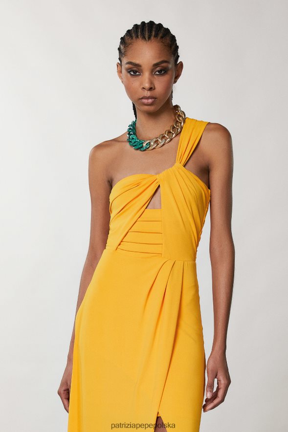 strój Patrizia Pepe soczysta pomarańcza kobiety długa sukienka na jedno ramię 866488315