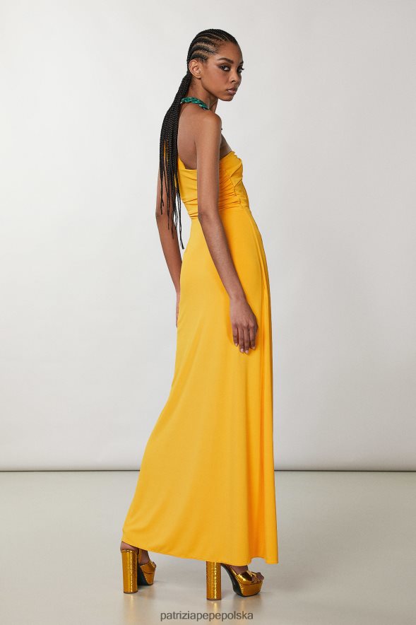 strój Patrizia Pepe soczysta pomarańcza kobiety długa sukienka na jedno ramię 866488315