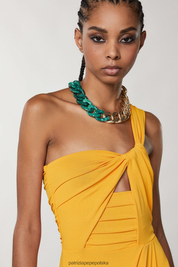 strój Patrizia Pepe soczysta pomarańcza kobiety długa sukienka na jedno ramię 866488315