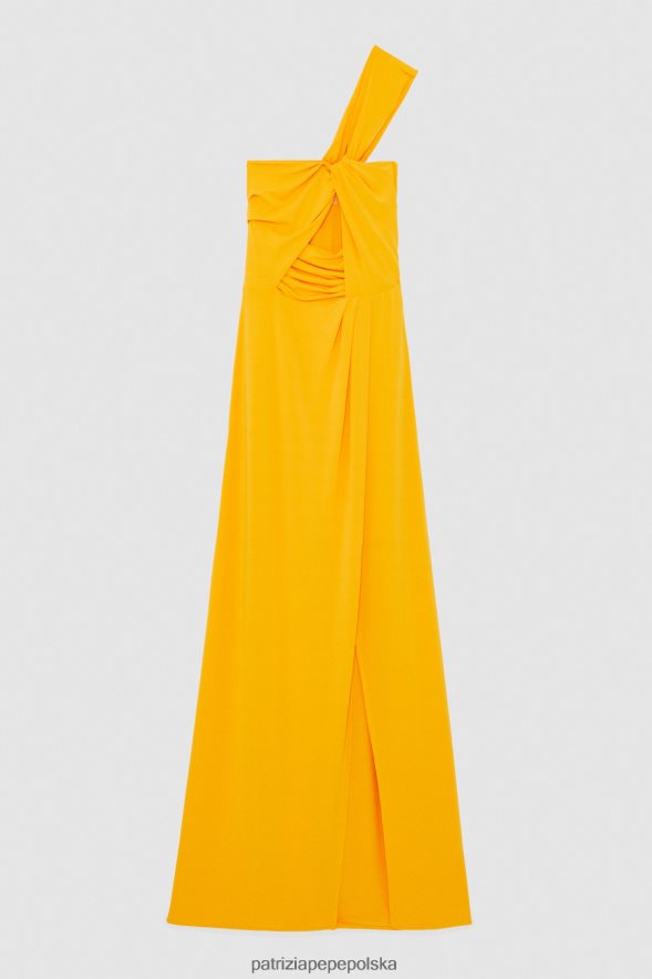 strój Patrizia Pepe soczysta pomarańcza kobiety długa sukienka na jedno ramię 866488315