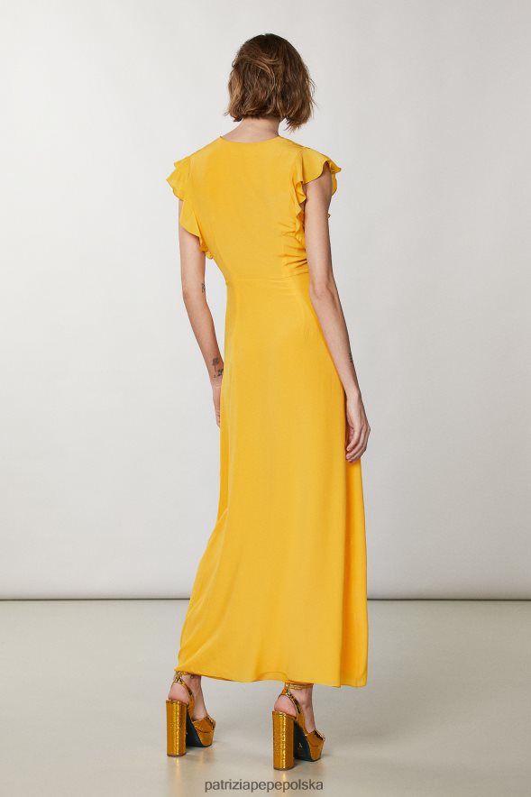 strój Patrizia Pepe soczysta pomarańcza kobiety długa sukienka z krótkim rękawem 866488320