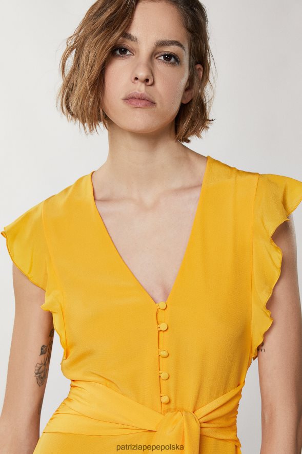 strój Patrizia Pepe soczysta pomarańcza kobiety długa sukienka z krótkim rękawem 866488320