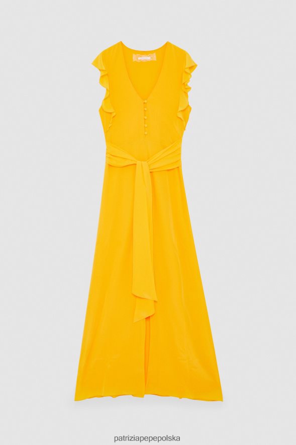 strój Patrizia Pepe soczysta pomarańcza kobiety długa sukienka z krótkim rękawem 866488320
